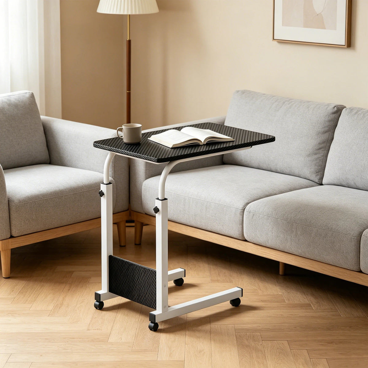 Portable Height Adjustable Rolling Laptop Cart, Overbed Table with Wheels, Multifunctional Side Table for Reading, Eating, Working on Bed & Couch