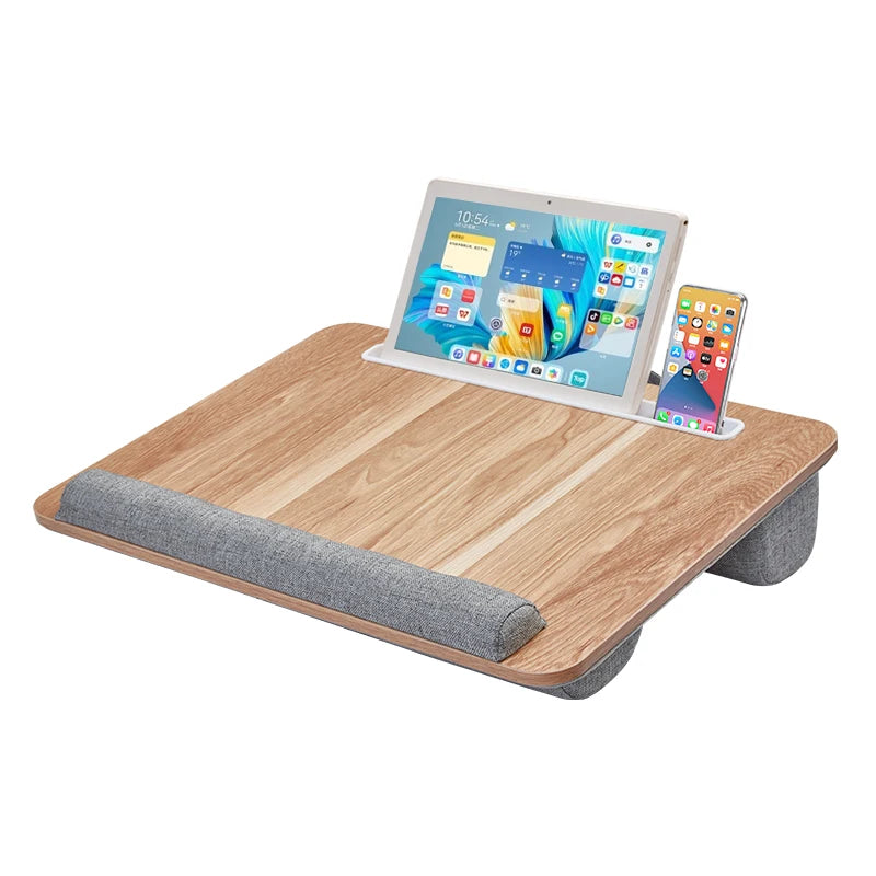 Mumucc Wooden Suspended Bed Study Table, Portable 15 Inch Laptop Desk With Handle, Sponge Cushion AND ABS Slot,Black,Khaki,Brown