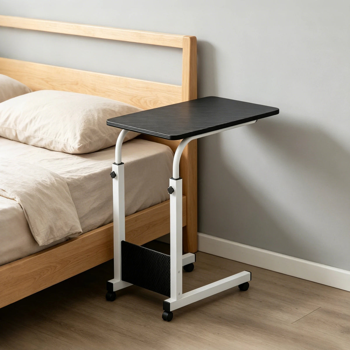 Portable Height Adjustable Rolling Laptop Cart, Overbed Table with Wheels, Multifunctional Side Table for Reading, Eating, Working on Bed & Couch