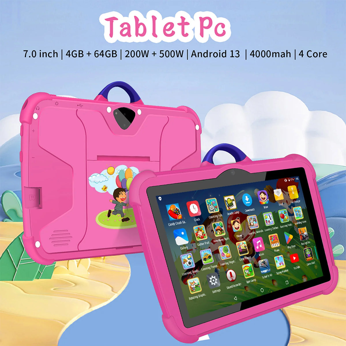 New 7 Inch Tablets 5G WiFi Pad Android 13 Quad Core 4GB RAM 64GB ROM Bluetooth Google Learning Education Kids Tablet PC 4000mAh