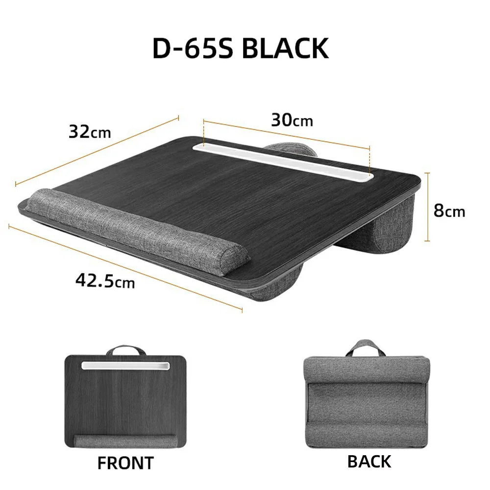 Mumucc Wooden Suspended Bed Study Table, Portable 15 Inch Laptop Desk With Handle, Sponge Cushion AND ABS Slot,Black,Khaki,Brown