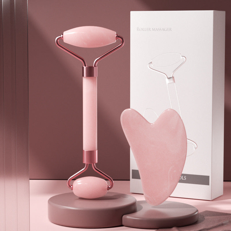 Rose Quartz Roller Massager Set Non-Jade Facial Roller Massager