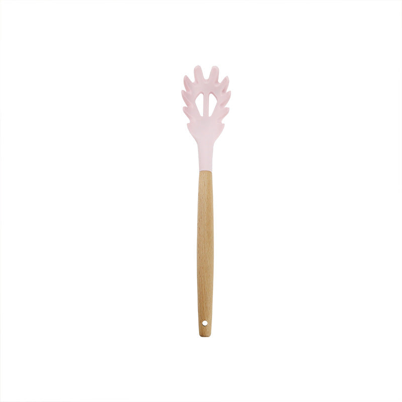 Pink wooden-handled silicone kitchen utensils