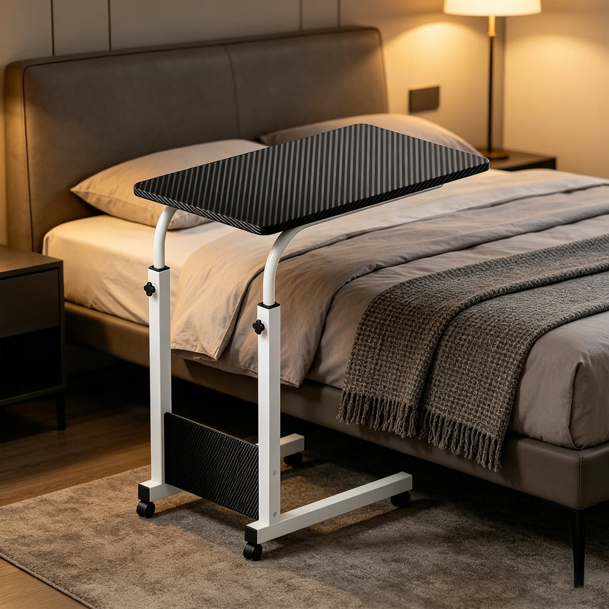 Portable Height Adjustable Rolling Laptop Cart, Overbed Table with Wheels, Multifunctional Side Table for Reading, Eating, Working on Bed & Couch