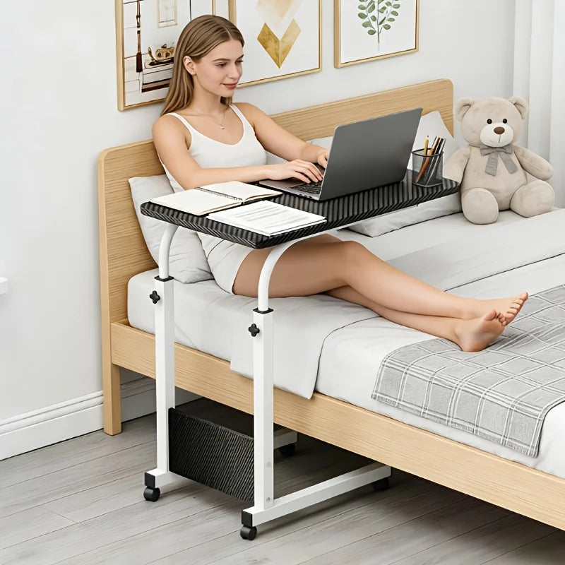 Portable Height Adjustable Rolling Laptop Cart, Overbed Table with Wheels, Multifunctional Side Table for Reading, Eating, Working on Bed & Couch