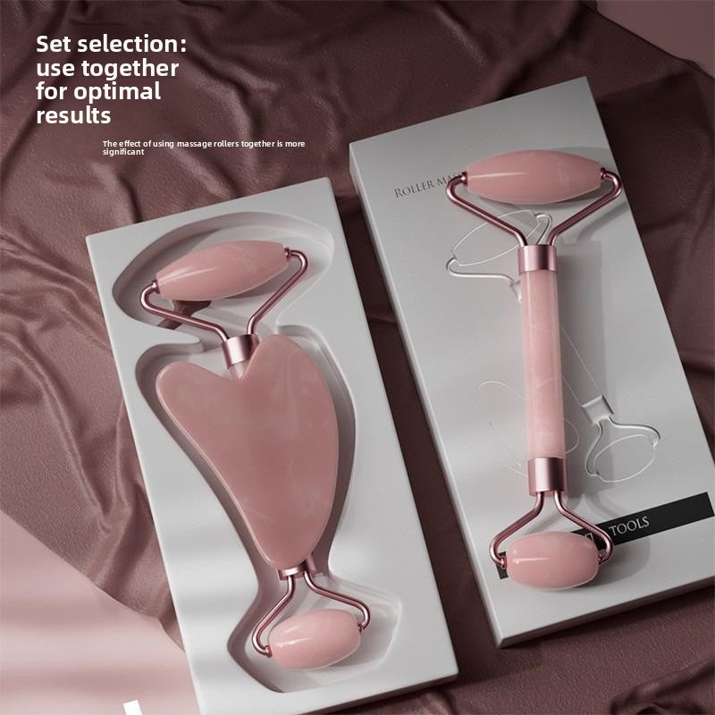 Rose Quartz Roller Massager Set Non-Jade Facial Roller Massager