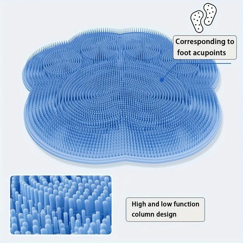 1 Pack Silicone Shower Foot Scrubber Mat, Multi-function Back & Foot Massager Pad Non-slip Bathroom Shower Accessory